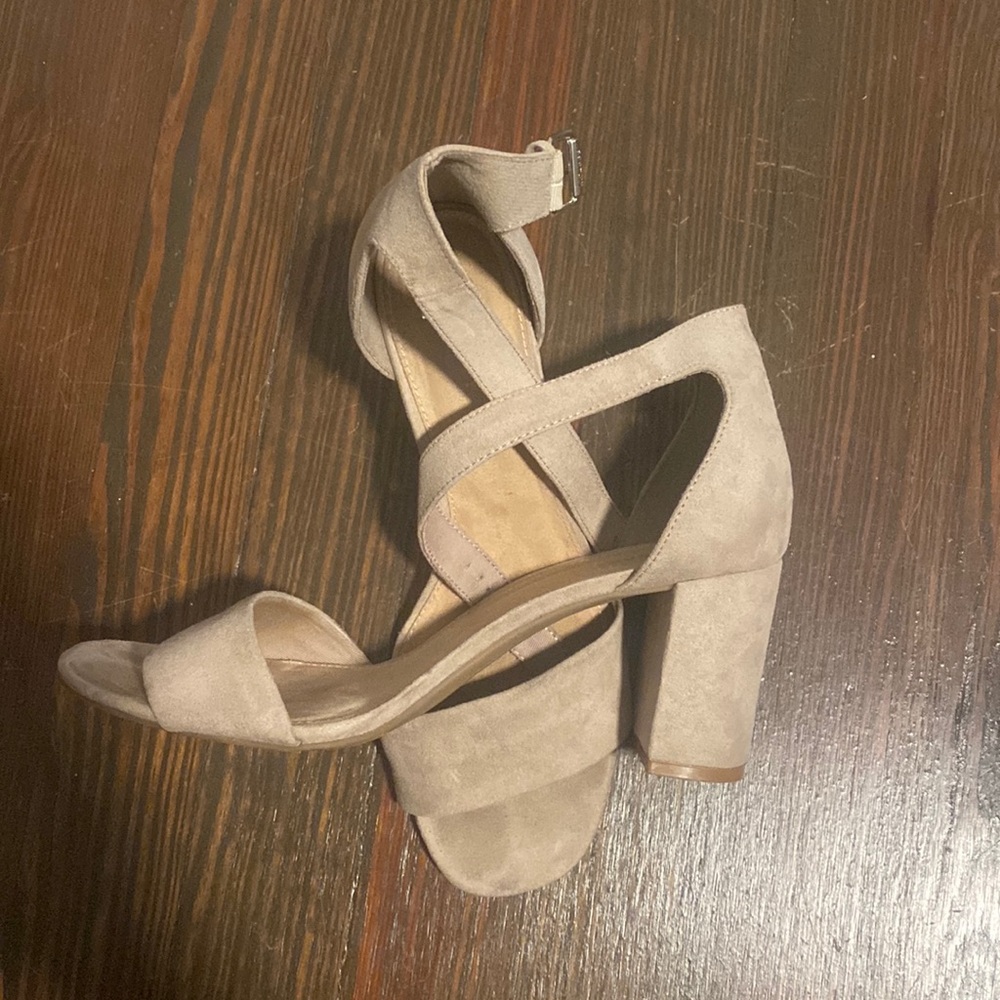Worn neutral block heels